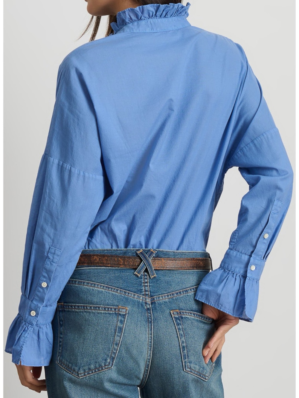 Alex Mill Blake Ruffle Shirt In Cotton Voile In Coastal Blue S - Picture 2 of 11